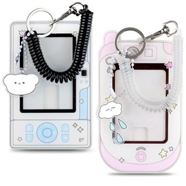 2 Pcs Cartoon Photocard Holder ID Badge Holder,3 Inch Photo Card Holder Id Card Holder Protective Sleeves Photocards Holder,Cute Photocard Holder Keychain Cloud Bear Pendant with Spiral Wrist Coil