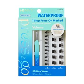 i-ENVY Press&Go Waterproof Self-Adhesive Eyelashes, No Glue Needed 22 False Lash Clusters, Reusable 1 Step Press-On Lashes, No Damage or Residue (Waterproof Volume With Applicator Kit)