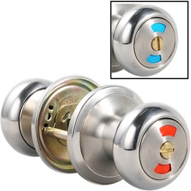 Mutex Bathroom Door Lock Knob, Color Indicator for Vacant or Occupied in Use Restroom, Thumbturn, Emergency Unlock, Fits Standard 2 1/8" Doors Stainless Steel