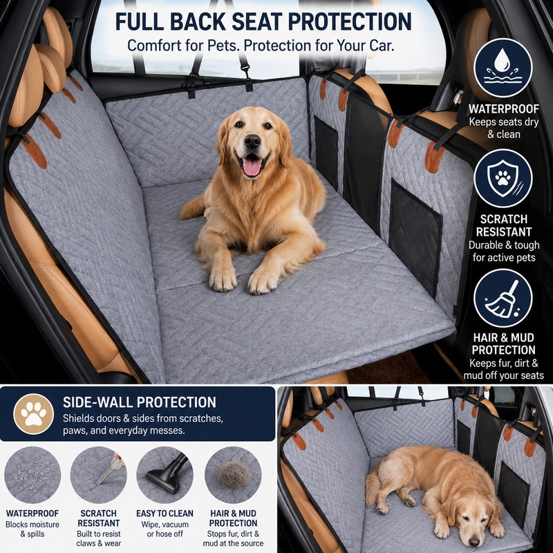 Dog Car Seat Cover for Travel – Waterproof Back Seat