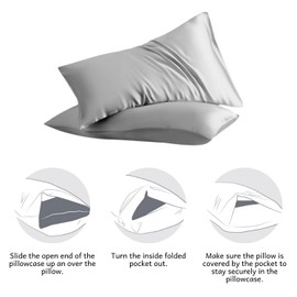 2PCS Mulberry Silk Pillowcase, Silk Pillowcases for Hair and Skin, Hypoallergenic Pillow Cases Soft Smooth Breathable with Hidden Zipper Uk Standard Size 48 X 74 Cm (Silver)