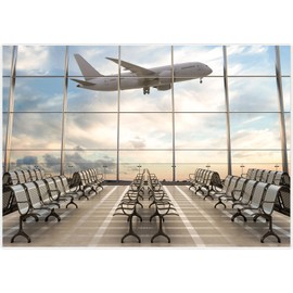 TERSUM Durable Soft Fabric Airport Terminal Backdrop, 7x5ft Airplane Departure Airport Lounge Background Take Off for Room Decoration Birthday Party Supplies Baby Shower Photo Booth Props
