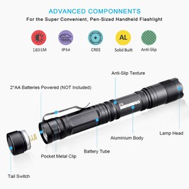 Pen Flashlight, COSMOING 3 Modes Small Pen Light Flashlight, Super Bright Powered By 2xAA Battery(Not Included) IP54 Waterproof with Pocket Clip Penlight for Emergency, Inspection, Medical -2 Pack