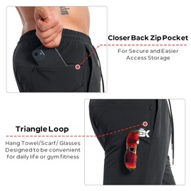 BROKIG Mens TrianLoop Gym Joggers,Men Lightweight Athletic Workout Sweatpants,Casual Fit Sport Track Pants Zipper Pocket(Black/Dark Grey,Medium)