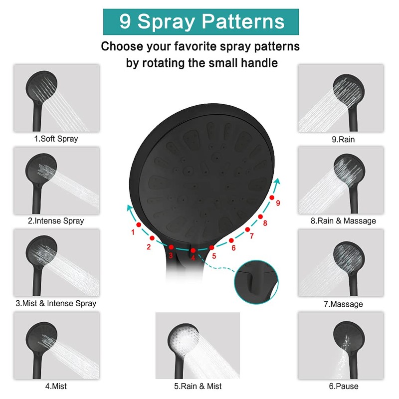 Tudoccy Shower Head, 8‘’ High Pressure Rainfall Shower Head/Handheld Shower