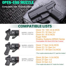 WARRIORLAND IWB Kydex Holster with Claw& Optic Cut, Compatible with Glock 17/19/ 19X Gen 1 2 3 4 5 & 23/32 Gen(3-4) & 44/45 & Listed Modeds' MOS Version, Adj. Cant & Posi-Click Retention, Right Hand
