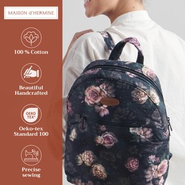 Maison d' Hermine Backpack Cotton Shoulder Backpack with Small Pouch Lightweight Bag for Travel Work Beach Perfect for Women & Men (Moody Florals)