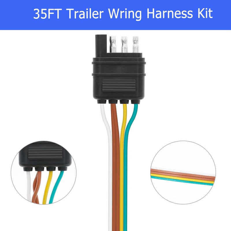 VINAUO 35FT Trailer Wiring Harness Kit, 4 Wire, Color Coded