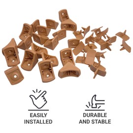 (Pack of 20 pcs) Light Brown Shelf Brackets 24 x 24 mm, Furniture Corner Joints, 90 Degree Plastic Corner Brace Joint, Right Angle, Screws Included (20, Light Brown)