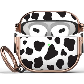 Maxjoy for AirPods 3 Case with Lock, Cute AirPod 3 Case Lock Protective Hard AirPod 3rd Generation Cover for Women Men with Keychain Clip for AirPods 3rd Generation Cover 2021, Cow Print