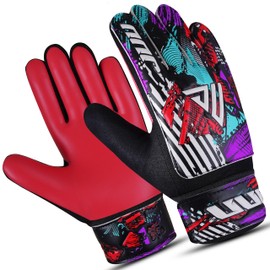 JUU Football Goalkeeper Gloves For Boys, Kids Children Youth Soccer Goalie Gloves with 4mm Latex Finger Spine Protection (Red, Size 5 suitable for 9 to 12 years old)