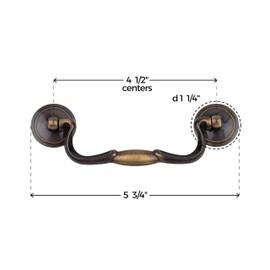 Satin Antique Brass Drawer Bail Pull | Centers: 4-1/2" | Handle for Antique Cabinet, Vintage Cupboard, Old Desk | Reproduction Furniture Hardware | BP12-DAB (10)