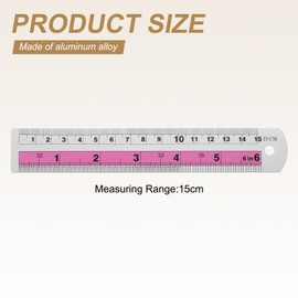 sourcing map 2pcs Metal Straight Ruler 15cm Metric SAE Aluminum Alloy Measuring Rulers Scale Tools with Hole for Measure Study Reading Classroom Office, Pink