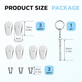 6 Paar Universelle Nasenpads-Ersatz, 15 mm, Einschraubbare Weiche Silikon-Luftkammer, Anti-Rutsch-Nasenkissen inkl. Schrauben und Mikro-Schraubendreher, Transparent – für Brillen und Sonnenbrillen