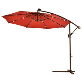 ReunionG 10ft Umbrella LED Lights with Cross Base and Hanging Cover, Patio Umbrella Sun & Rain Shelter for Outdoor Backyard, Poolside, Garden and Beach (Burgundy)