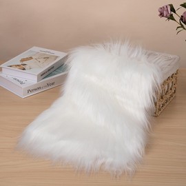 Qidkeo White Faux Fur Fabric for Crafts Squares Furry Fabric for Sewing, Costumes, Upholstery & Pillows Long Pile Faux Fur(White,10"x10")