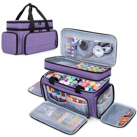 LUXJA Large 2 Layers Sewing Organizer Bag with 5 Detachable Dividers, Sewing Storage Bag for Sewing Supplies, Purple