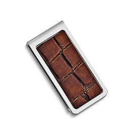 Brown Croco Texture Faux Leather Silver-Tone Money Clip