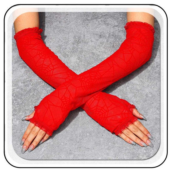 GORAIS Spider Web Fingerless Gloves Mesh Elbow Length Halloween Costume