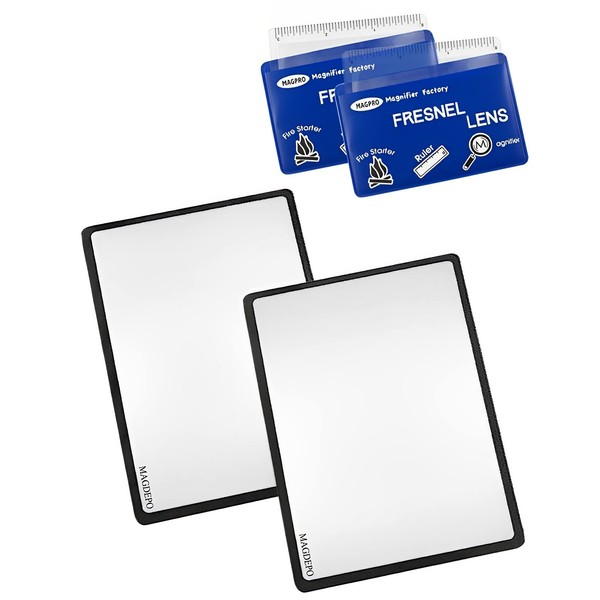 MAGDEPO Magnifying Sheet 2 Pack 3X PVC Page Magnifier B6 Size with 2 Card Size Magnifier Lens and Card Covers, Good for Reading Small Patterns, Maps, Manue, Can Labels, and Books