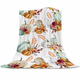 Nextchange Fall Thanksgiving Throw Blankets, Fall Decor Fleece Blanket with Autumn Watercolor Pumpkins for Bed Couch Sofa, Lightweight Soft Warm Fuzzy Flannel Blanket 40" x 50"