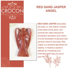 Crocon Red Sand Jasper Gemstone Carved Angel Healing Statues Guardian Peace Figurine for Chakra Stone Balancing Reiki Healing Aura Cleansing EMF Protection Spiritual Devotional Pocket Size: 1.5-2 Inch