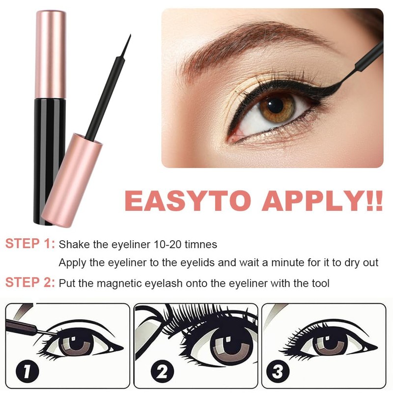 Magnetic Eyelashes, Magnetic Liquid Eyeliner, 3D Thick Long Fluffy Artificial