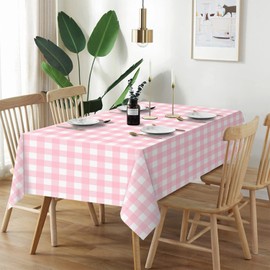 QIKSION 2 Pack Pink Gingham Tablecloth Pink Plaid Disposable Checkered Tablecloth, Rectangle Waterproof Plastic Table Cloths for Outdoor Picnic, Birthday, Party, Baby Shower(54 × 108 Inch)