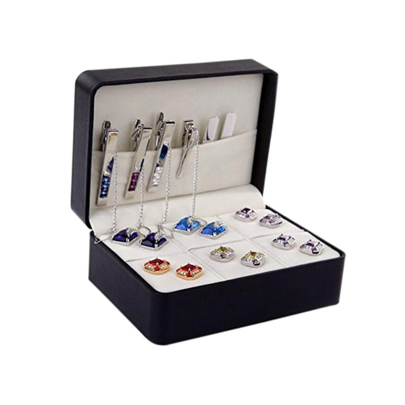 SHERCHPRY Black Cufflink Box Tie Bar Case Tie Clip Storage