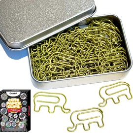 Daxtril Cute Elephant Shaped Paper Clips Bookmarks, Funny Office Supplies Elephant Gifts for Women Men Coworkers Teachers Students, Mother Day Gift, Gold 60 PCS