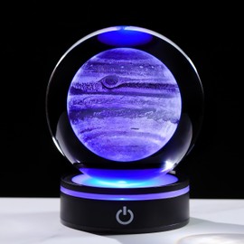 3D Jupiter Crystal Ball 100mm 3.9inch - Solar System Outer Space Astronomy Gifts Room Decor Crystal Jupiter Sphere Unique Gifts for Men Him Best Birthday Dad Physics Science Teacher Planet Lamp