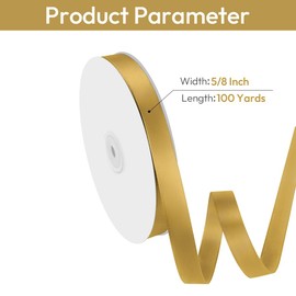 Isaspire 5/8" Width x 100 Yards Satin Ribbon, Gold Ribbon Perfect for DIY Craft, Bows, Gift Wrapping, Flower Bouquet, Valentine's Day, Christmas and Party Decoration