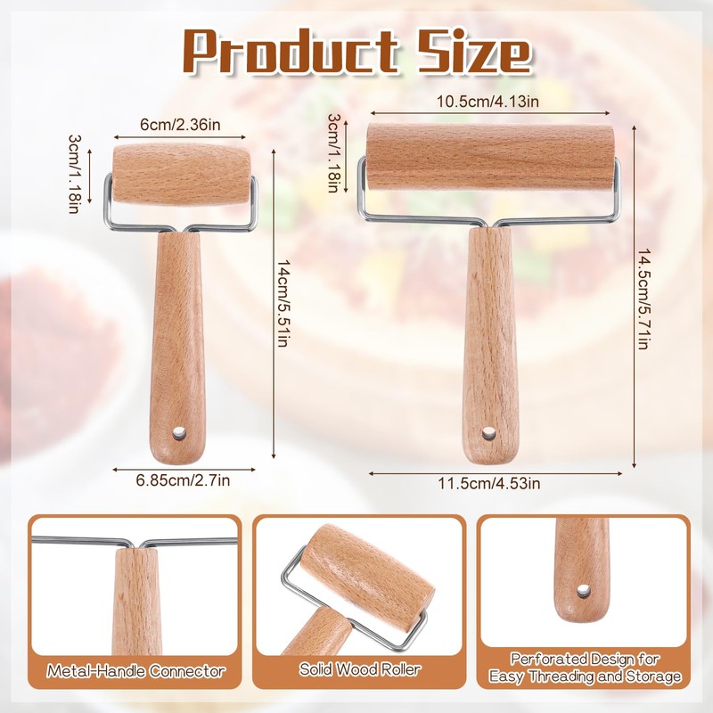 2 Pcs Small Rolling Pin with Handle, Wood Rolling Pins,