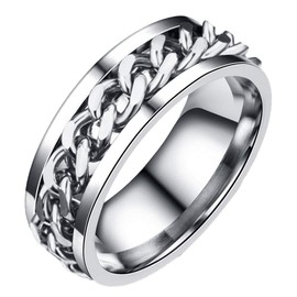 Holibanna Stainless Steel Finger Ring Band Fidget Rings Cool Chain Spinner Ring Man Rotating Jewellery for Men Women Spinner Rings Finger Jewelry