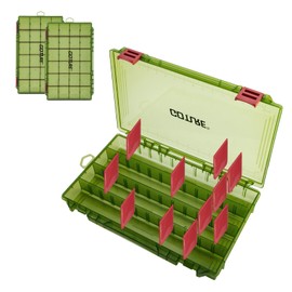 Goture Fishing Tackle Box Organizer - Transparent Fishing Organizer Box w/Measurement Ruler, Adjustable Dividers, Dual Latches | 2 Pcs 3700 Tackle Tray| Ergonomic Grip