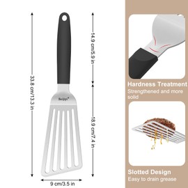 Beijiyi 13.3" Fish Spatula Stainless Steel, Fish Turner with Silicone Handle and Beveled Edge, Thickened Metal Kitchen Slotted Spatula for Cast Iron Skillet Cooking, Flipping and Grilling