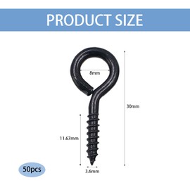 Pack of 50 Eye Screws with Wood Thread, Eye Bolt, Screw Eyelets, Screw Hooks for Wood, Eye Screw, Multifunctional Screw-In Hooks, Robust and Durable for a Variety of Applications (Black)