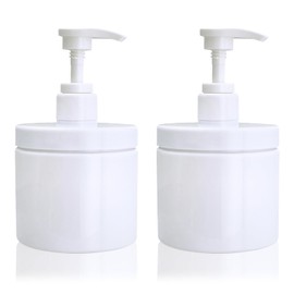 Hokretme Pump Bottle Dispenser, Refillable Plastic Pump Bottles, Wide Opening, BPA-Free, Empty Pump Bottles, Bathroom, Shower Container for Lotion, Shampoo, Conditioner, White, Pack of 2