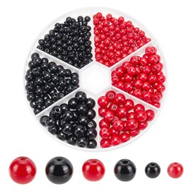 arricraft 350 Pcs Glass Pearl Beads, 4/6/8mm Red Black Round Baking Painted Pearlized Luster Satin Pearls Craft Beads Czech Round Loose Pearls for DIY Necklace Bracelet Jewelry Making