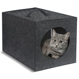 Cat Bed Cave - 13 Inches Large Cat House Hideouts for Indoor Cats, Felt Cat Bed with Pillow Inside, Cat Cube Box Bed, Cat Cubby Covered Cat Bed, Cat Hut