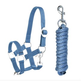JA Horse Halter Lead Rope Set with Carabiner Hook Adjustable Horse Halter Horse Wooden Horse Tie Rope (Carabiner Hook Blue, Pony)