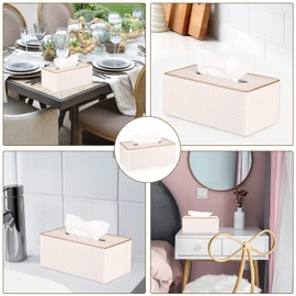BTSKY Household Rectangular Linen Tissue Box with Decorative Gold Line - Tissue Paper Holder Tissue Cover Holder Tissue Storage Organizer Tissue Dispenser Case Napkin Box, Beige