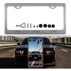 100% Real 3k Twill Weave Carbon Fiber Car License Plate Frame, UV Protection, Front Rear Universal Fit USA Canada Mexico Standard Size tag Holder (Silver)