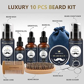 Kit Cuidado Barba Hombres Novtwenty Piezas Lavado Aceite Acondicionador Cepillo Peine Tijeras Bolsa Almacenamiento Caja Regalo