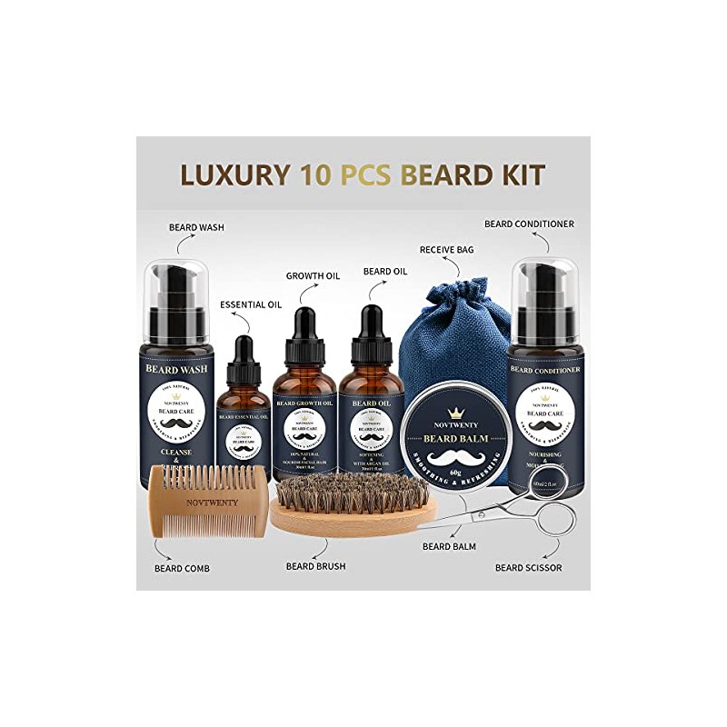 Kit Cuidado Barba Hombres Novtwenty Piezas Lavado Aceite Acondicionador Cepillo