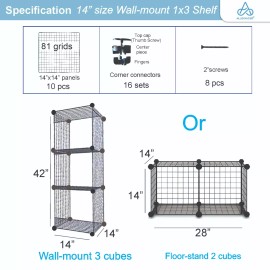 Allgonicer Wall-mount Floor-stand interlock 14" Wire Cube Storage Rack Organizer Bookshelf - Black/2 cubes