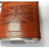 Stainless Steel Hip Flask with Union Jack Brown Leather Cover,
