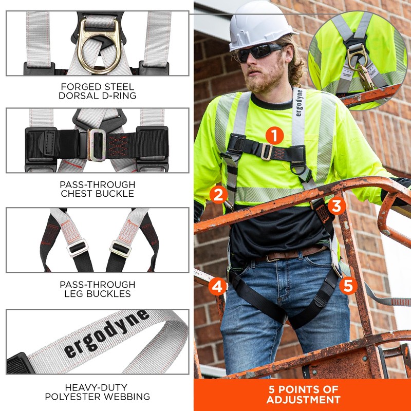 Ergodyne Fall Restraint Harness and Lanyard, Fall Prevention Safety System