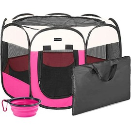 HEPEENG Portable Foldable Pet Playpen and Puppy playpen Pet Tent with Carrying Case Collapsible Travel Bowl Indoor/Outdoor Use with Water Resistant and Removable Shade Cover for Dog/Cat/Rabbit/Pet
