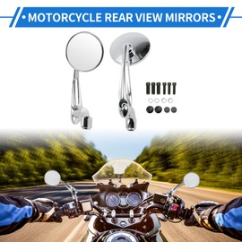 VekAuto 1 Set Motorcycle Rear View Mirrors Handlebar Mirrors Universal Adjustable Plastic Chrome Silver Tone M8/M10 Round Shape